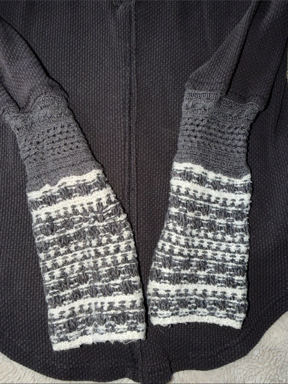 Long Sleeve Henley Top with Textured Cuff - Charcoal - Picture 3 of 4